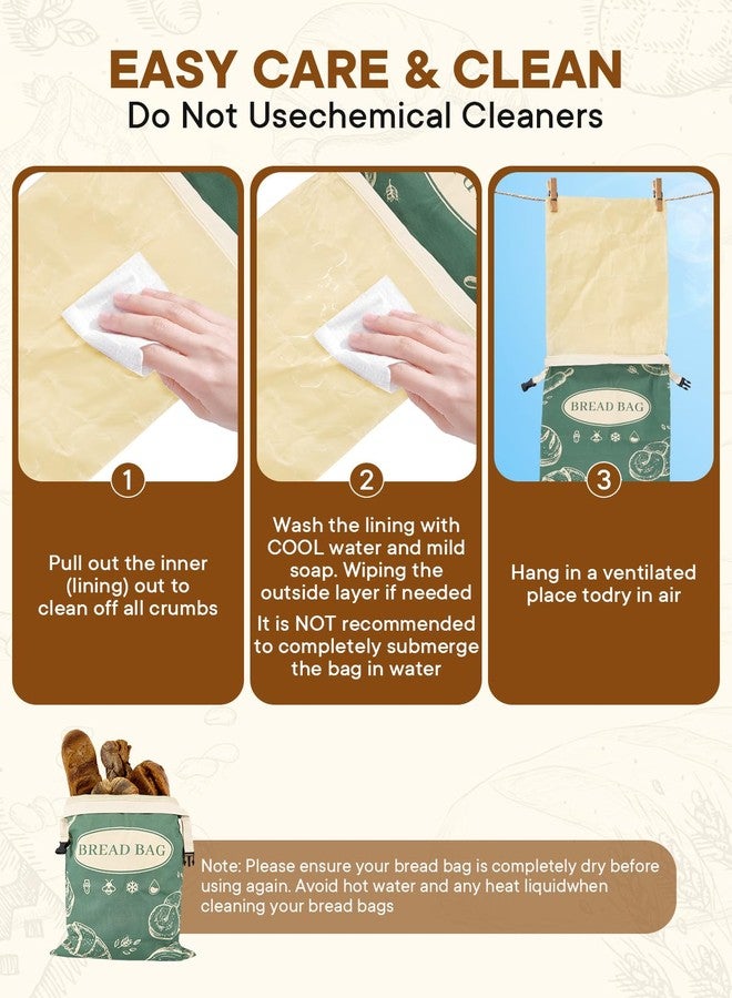 CUIJIALAHA 2 Pack Beeswax Bread Bags with Zipper Reusable Bread Storage Bags for Homemade Bread Sourdough Large Cotton Baguette Bag with Liner Freezer Storage Bag to Keep Fresh Kitchen Baking Supplies - Image 4